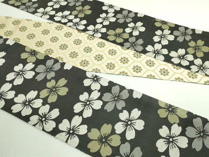 平和屋着物●極上　両面　半幅帯　舞桜　網目花文　逸品　DZAB4535kh6