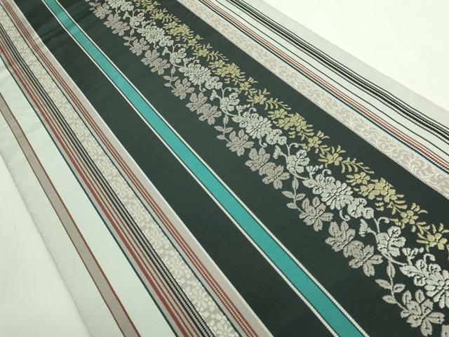 平和屋着物●極上　本場筑前博多織　八寸名古屋帯　草花間道　逸品　DZAB4538kh6