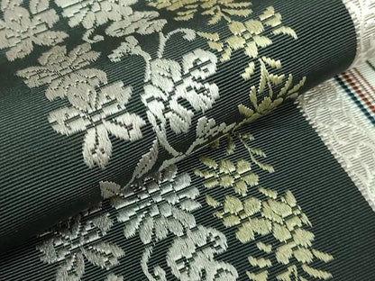 平和屋着物●極上　本場筑前博多織　八寸名古屋帯　草花間道　逸品　DZAB4538kh6