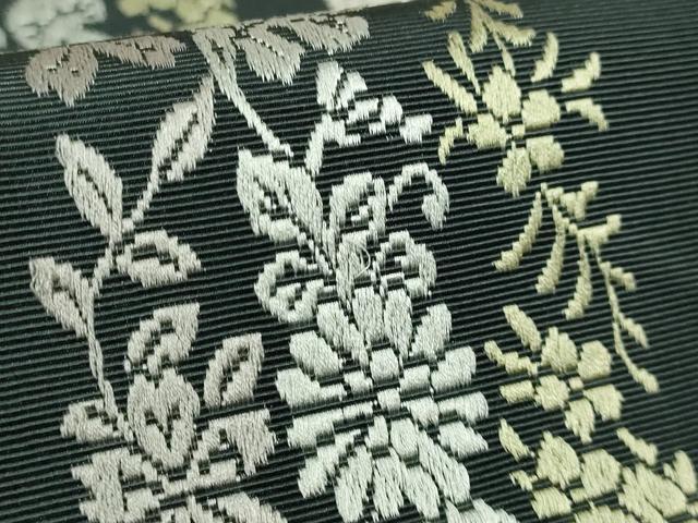 平和屋着物●極上　本場筑前博多織　八寸名古屋帯　草花間道　逸品　DZAB4538kh6