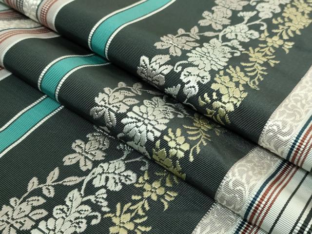 平和屋着物●極上　本場筑前博多織　八寸名古屋帯　草花間道　逸品　DZAB4538kh6