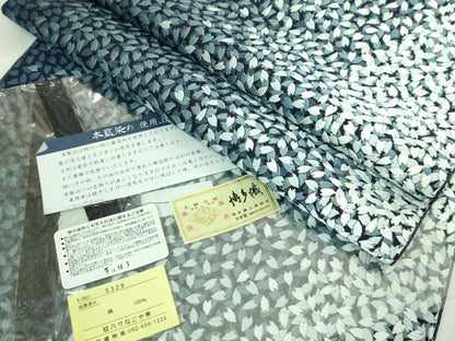 平和屋本店●極上　本場筑前博多織　八寸名古屋帯　本藍染め　藍好み　舞桜　博多金ラベル　筑前織物謹製　証紙付き　逸品　DZAB4542kh6