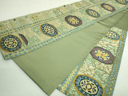 平和屋着物●極上　西陣　白綾苑大庭　六通柄袋帯　抽象文様　金糸　逸品　DZAB4548kh6