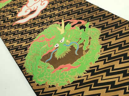 平和屋着物●極上　桝屋高尾　六通柄袋帯　雲龍　黒地　金糸　逸品　DZAB4554kh6