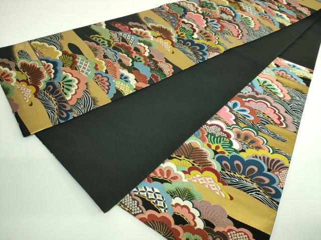 平和屋着物●極上　西陣　白綾苑大庭　六通柄袋帯　吉祥松文　黒地　金糸　逸品　DZAB4557kh6