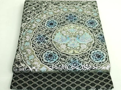 平和屋着物●極上　太鼓柄袋帯　双鳥花文　黒地　金彩　逸品　DZAB4561kh6