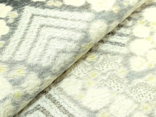 平和屋着物●極上　十日町　名門　滝泰謹製　太鼓柄袋帯　襲絞り　舞花文　おぼろ染め　黒地　銀通し地　逸品　DZAB4568kh6