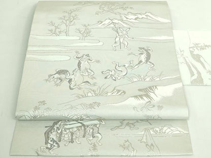 平和屋着物●極上　九寸名古屋帯　鳥獣戯画　銀糸　逸品　DZAB4570kh6