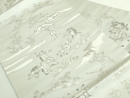 平和屋着物●極上　九寸名古屋帯　鳥獣戯画　銀糸　逸品　DZAB4570kh6