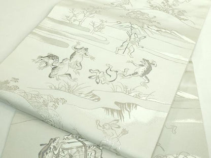 平和屋着物●極上　九寸名古屋帯　鳥獣戯画　銀糸　逸品　DZAB4570kh6