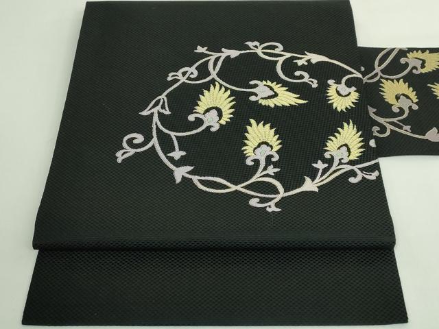 平和屋着物●極上　九寸名古屋帯　花唐草　黒地　金糸　逸品　DZAB4575kh6
