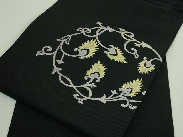平和屋着物●極上　九寸名古屋帯　花唐草　黒地　金糸　逸品　DZAB4575kh6