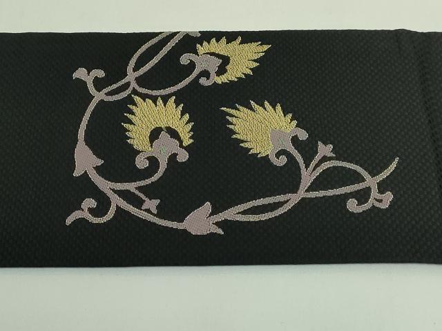 平和屋着物●極上　九寸名古屋帯　花唐草　黒地　金糸　逸品　DZAB4575kh6