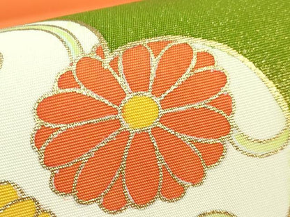 平和屋着物●極上　銀座　志ま亀　塩瀬　九寸名古屋帯　雲取り花唐草　橙色地　金彩　たとう紙付き　逸品　DZAB4587kh6