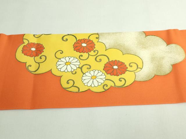 平和屋着物●極上　銀座　志ま亀　塩瀬　九寸名古屋帯　雲取り花唐草　橙色地　金彩　たとう紙付き　逸品　DZAB4587kh6