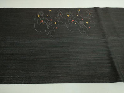 平和屋着物●極上　太鼓柄袋帯　スリーシーズン帯　河童　カッパ　釣り　黒地　金糸　逸品　DZAB4597kh6