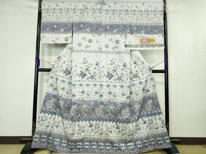 平和屋本店●極上　中国三大刺繍 スワトウ刺繍 本場縞大島紬 訪問着　花唐草　金彩　宮之原織物謹製　証紙付き　逸品　未使用　DZAB4606kh6