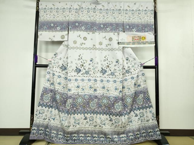 平和屋本店●極上　中国三大刺繍 スワトウ刺繍 本場縞大島紬 訪問着　花唐草　金彩　宮之原織物謹製　証紙付き　逸品　未使用　DZAB4606kh6