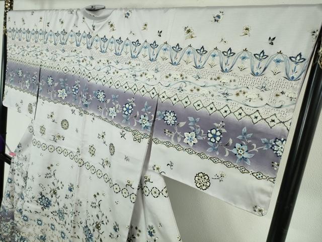 平和屋本店●極上　中国三大刺繍 スワトウ刺繍 本場縞大島紬 訪問着　花唐草　金彩　宮之原織物謹製　証紙付き　逸品　未使用　DZAB4606kh6
