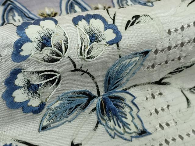 平和屋本店●極上　中国三大刺繍 スワトウ刺繍 本場縞大島紬 訪問着　花唐草　金彩　宮之原織物謹製　証紙付き　逸品　未使用　DZAB4606kh6
