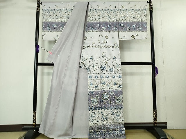 平和屋本店●極上　中国三大刺繍 スワトウ刺繍 本場縞大島紬 訪問着　花唐草　金彩　宮之原織物謹製　証紙付き　逸品　未使用　DZAB4606kh6