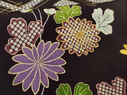 平和屋本店●極上　工芸キモノ野口　訪問着　駒刺繍　花束　紫黒色地　金彩　逸品　DZAB4607kh6