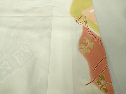 平和屋本店●極上　創業460年・千總　振袖　駒刺繍　檜扇花文　若葉色地　暈し染め　金彩　逸品　DZAB4608kh6