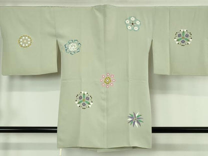 平和屋本店∞極上　友禅染色家　品川恭子　道行コート　花丸文　柳鼠色地　金彩　逸品　DZAB4611kh6