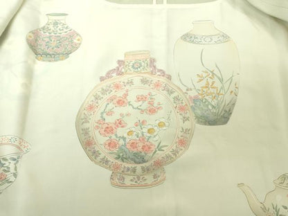 平和屋本店∞極上　友禅染色家　品川恭子　道行コート　花丸文　柳鼠色地　金彩　逸品　DZAB4611kh6