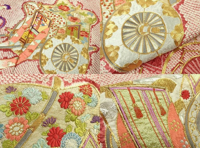 平和屋本店●最高級 本疋田絞り 振袖 仮絵羽 松坂屋調製 染織名作展  駒刺繍 絢爛絞繍御所車文様 金糸 上代200万 共箱付き 逸品DZAB4612kh6