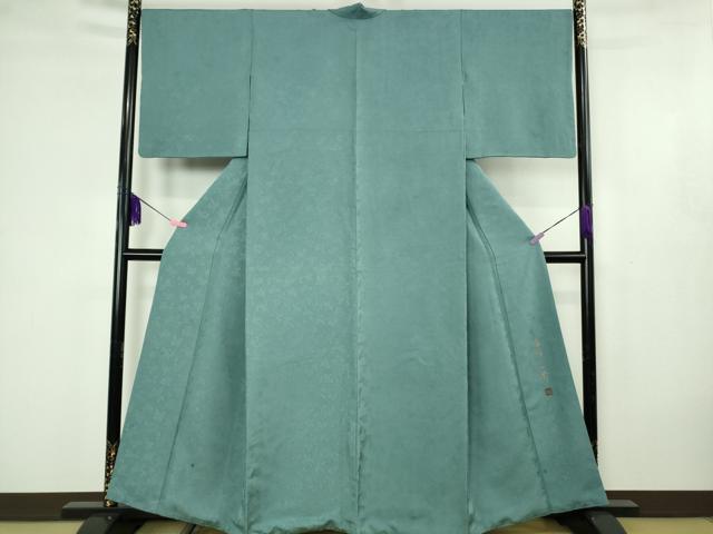 平和屋着物●極上　染色作家　草野一騎　色無地　お召地　薔薇地紋　浅葱色　逸品　DZAB4613kh6