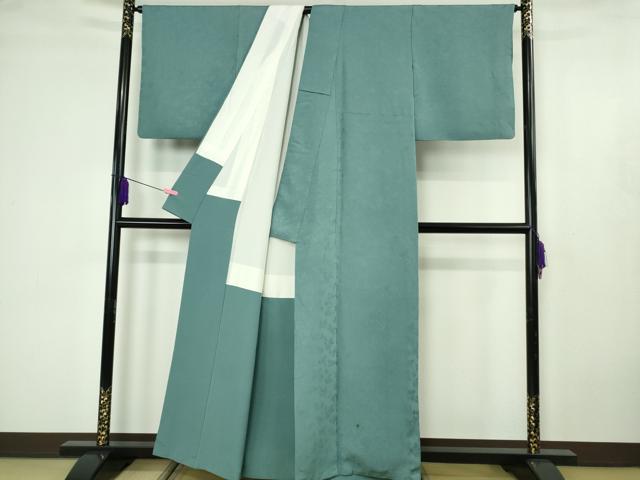 平和屋着物●極上　染色作家　草野一騎　色無地　お召地　薔薇地紋　浅葱色　逸品　DZAB4613kh6