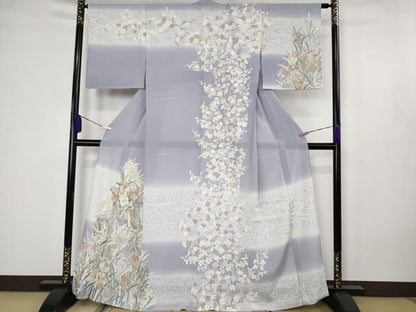 平和屋本店＊極上　夏物　訪問着　絽　駒刺繍　枝梅　草花文　藤紫色地　暈し染め　金彩　逸品　DZAB4614kh6