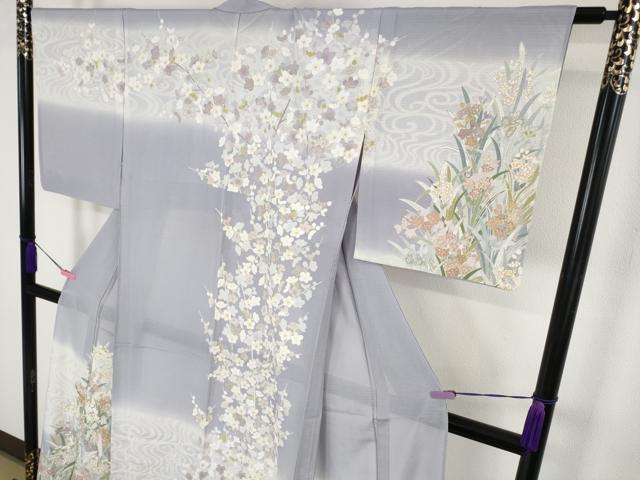 平和屋本店＊極上　夏物　訪問着　絽　駒刺繍　枝梅　草花文　藤紫色地　暈し染め　金彩　逸品　DZAB4614kh6