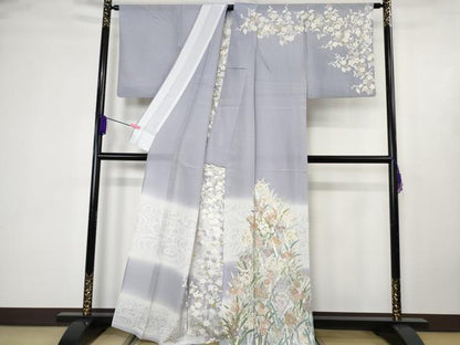 平和屋本店＊極上　夏物　訪問着　絽　駒刺繍　枝梅　草花文　藤紫色地　暈し染め　金彩　逸品　DZAB4614kh6