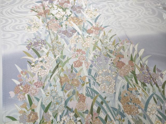 平和屋本店＊極上　夏物　訪問着　絽　駒刺繍　枝梅　草花文　藤紫色地　暈し染め　金彩　逸品　DZAB4614kh6