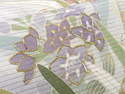 平和屋本店＊極上　夏物　訪問着　絽　駒刺繍　枝梅　草花文　藤紫色地　暈し染め　金彩　逸品　DZAB4614kh6