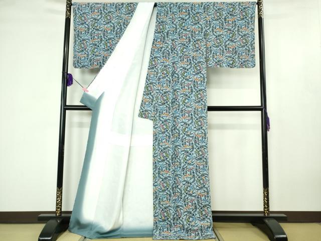 平和屋本店●極上　人間国宝　玉那覇有公　本場琉球紅型　小紋　笹花文　参考資料付き　逸品　未使用　DZAB4615kh6