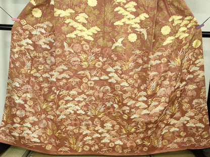 平和屋本店●最高級 中国三大刺繍 相良刺繍 駒刺繍 総手刺繍 訪問着 宝尽くし飛鶴文 濃い真赭色地 金糸 金通し地 三越扱い 逸品DZAB4616kh6