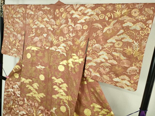 平和屋本店●最高級 中国三大刺繍 相良刺繍 駒刺繍 総手刺繍 訪問着 宝尽くし飛鶴文 濃い真赭色地 金糸 金通し地 三越扱い 逸品DZAB4616kh6