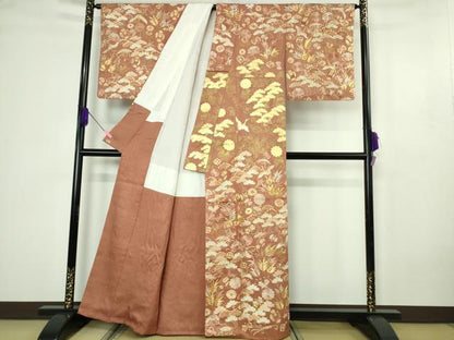 平和屋本店●最高級 中国三大刺繍 相良刺繍 駒刺繍 総手刺繍 訪問着 宝尽くし飛鶴文 濃い真赭色地 金糸 金通し地 三越扱い 逸品DZAB4616kh6