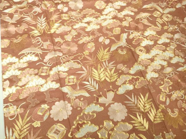 平和屋本店●最高級 中国三大刺繍 相良刺繍 駒刺繍 総手刺繍 訪問着 宝尽くし飛鶴文 濃い真赭色地 金糸 金通し地 三越扱い 逸品DZAB4616kh6