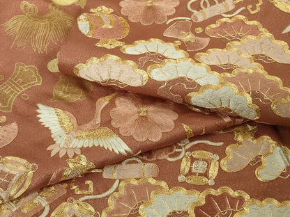 平和屋本店●最高級 中国三大刺繍 相良刺繍 駒刺繍 総手刺繍 訪問着 宝尽くし飛鶴文 濃い真赭色地 金糸 金通し地 三越扱い 逸品DZAB4616kh6