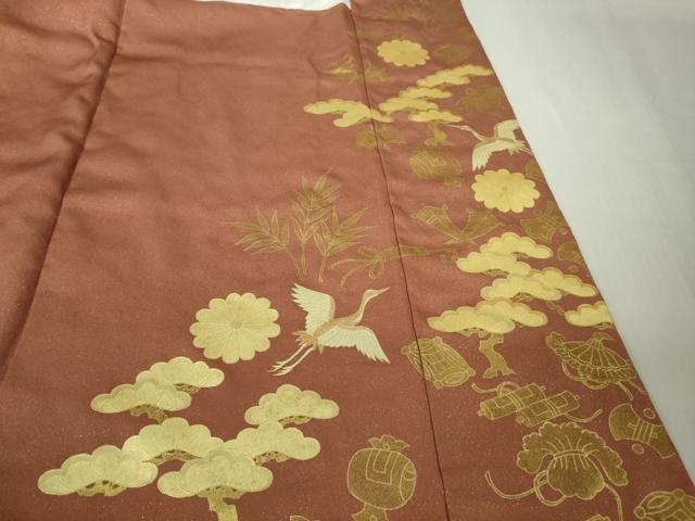 平和屋本店●最高級 中国三大刺繍 相良刺繍 駒刺繍 総手刺繍 訪問着 宝尽くし飛鶴文 濃い真赭色地 金糸 金通し地 三越扱い 逸品DZAB4616kh6