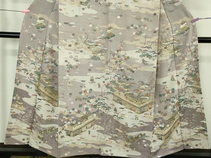 平和屋本店●極上　中国三大刺繍 汕頭刺繍　スワトウ刺繍　総刺繍　人物風景花文　薄色地　暈し染め　鬼しぼ縮緬　金糸　逸品　DZAB4617kh6