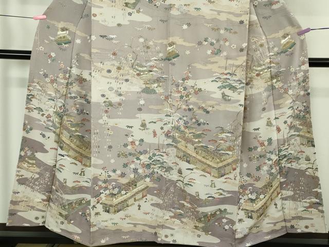平和屋本店●極上　中国三大刺繍 汕頭刺繍　スワトウ刺繍　総刺繍　人物風景花文　薄色地　暈し染め　鬼しぼ縮緬　金糸　逸品　DZAB4617kh6
