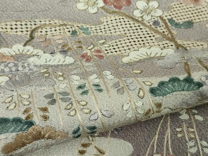平和屋本店●極上　中国三大刺繍 汕頭刺繍　スワトウ刺繍　総刺繍　人物風景花文　薄色地　暈し染め　鬼しぼ縮緬　金糸　逸品　DZAB4617kh6