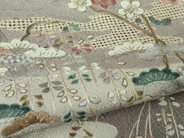平和屋本店●極上　中国三大刺繍 汕頭刺繍　スワトウ刺繍　総刺繍　人物風景花文　薄色地　暈し染め　鬼しぼ縮緬　金糸　逸品　DZAB4617kh6