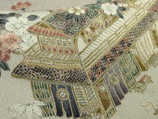 平和屋本店●極上　中国三大刺繍 汕頭刺繍　スワトウ刺繍　総刺繍　人物風景花文　薄色地　暈し染め　鬼しぼ縮緬　金糸　逸品　DZAB4617kh6