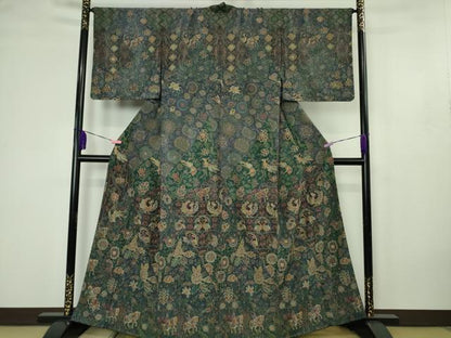 平和屋本店●極上　中国三大刺繍　総スワトウ刺繍　汕頭刺繍　訪問着　人物鳥獣更紗花文　金糸　逸品　DZAB4618kh6